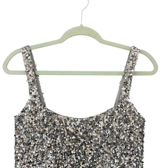 Sachin + Babi Quinn Silver Metallic Sequins Mini Dress 4 Party Glittery Shimmery - Picture 7 of 16